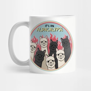 It's an ALPACALYPSE Funny Alpaca Cartoon Pun Digital Illustration Mug